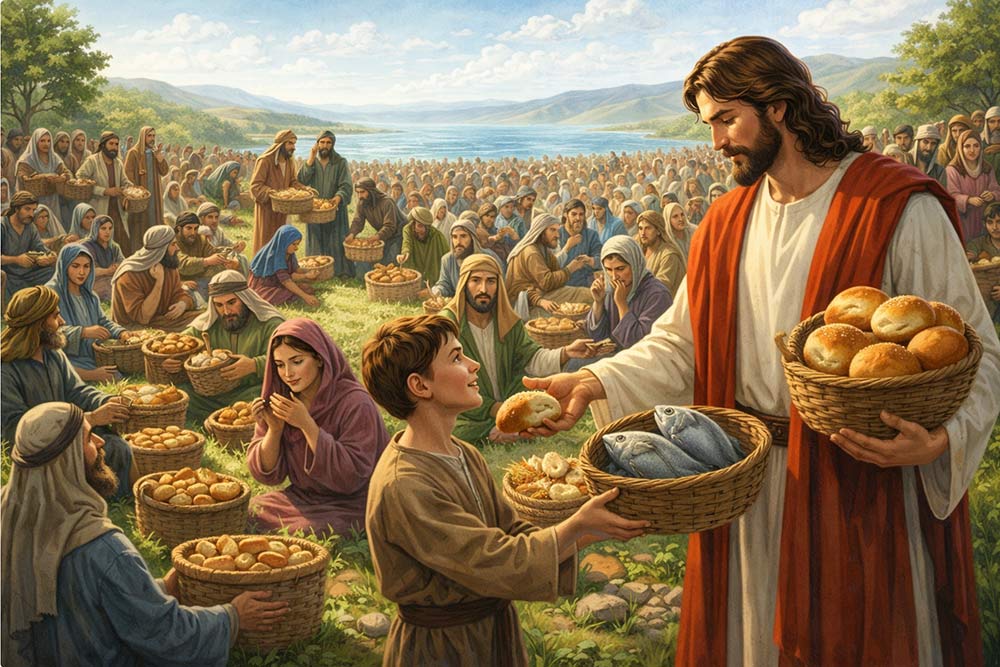 Jesus feeds the crowd