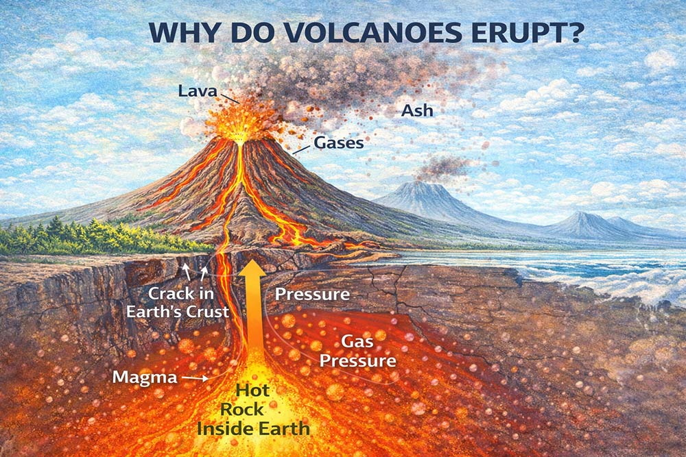 why do volcanoes erupt