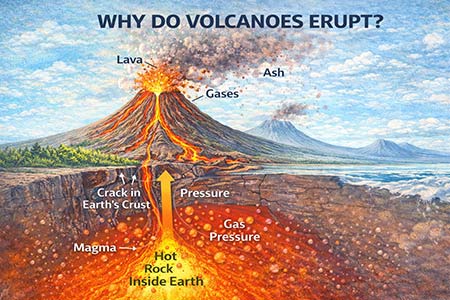 Why do volcanoes erupt